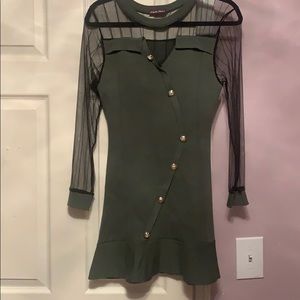 ARMY GREEN MESH SLEEVES DRESS